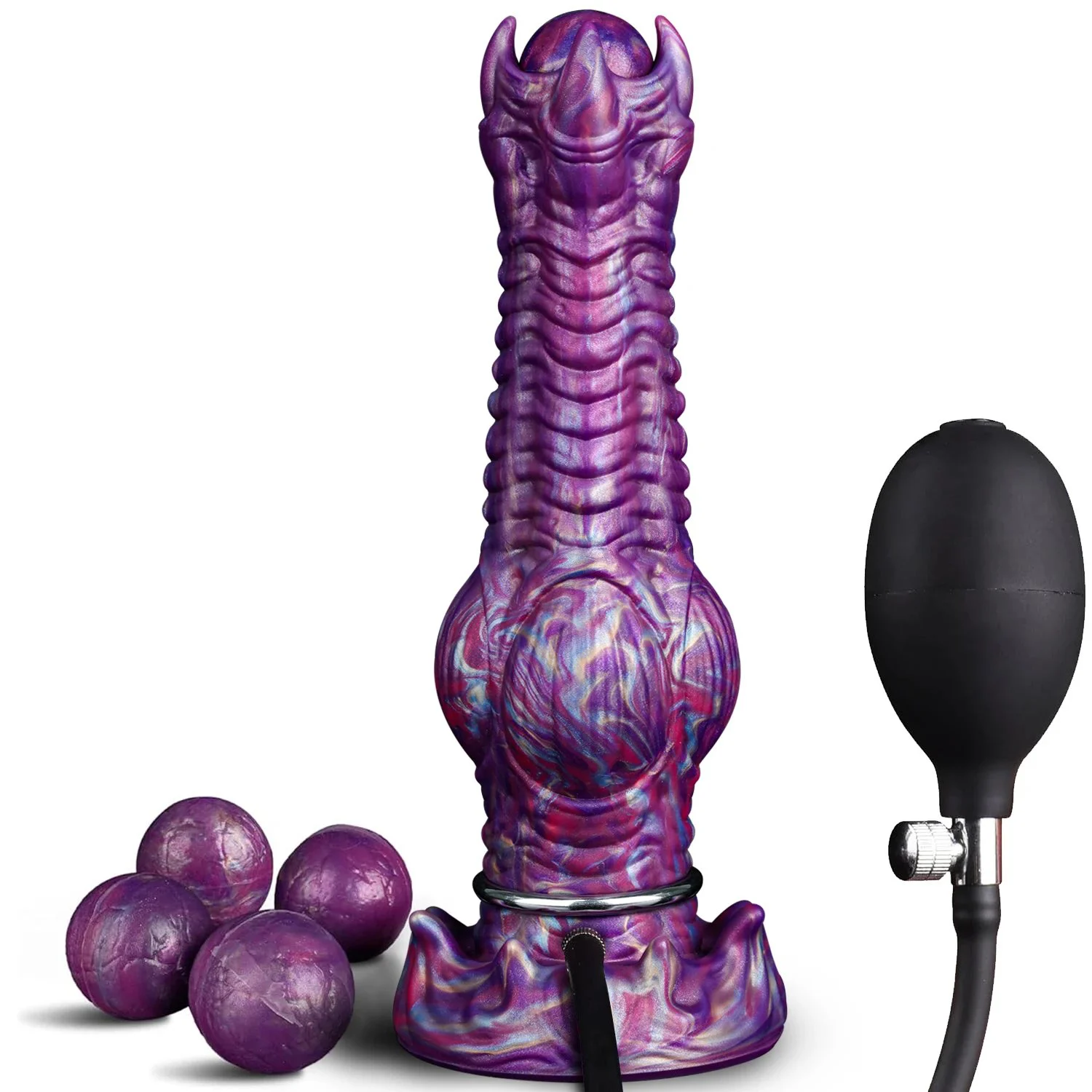 Fantasy Monster Alien Ovipositor Dildo with 4 Balls & 3 Eggs Soft Silicone Waterproof Adult Sex Toy for Women Men