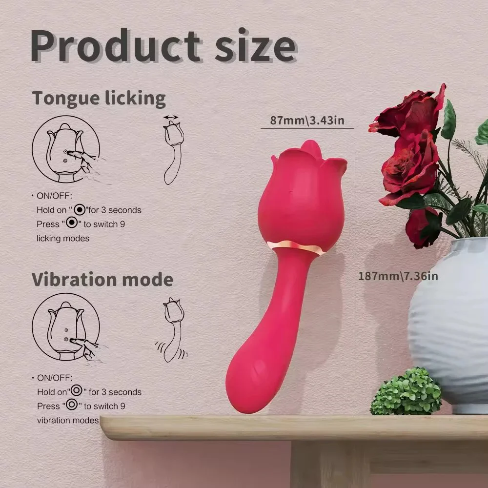 Tongue Licking Vagina Vibrator Adult Nipple Clitoral Sex Toys Rose Flower Vibrator with USB Power for Women