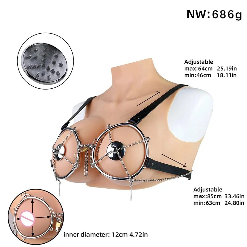 Wearing Metal Nipple Stimulator Nipples Leather Chest Bondage Bra Sensory Toys for Women
