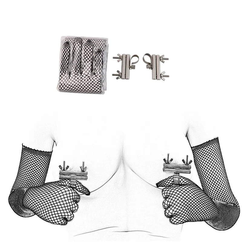 Nipple Clamps with Opera Gloves,Adjustable Nipple Clips,Nipple Stimulation Breast Bondage Restraint Fetish Bdsm SexToy Men
