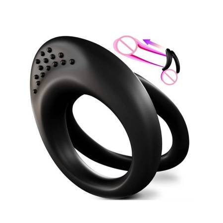 Delay Ejaculation Penis Ring Sex Toys for Couple Black Silicone Dual Cock Ring With Clitoral Stimulator
