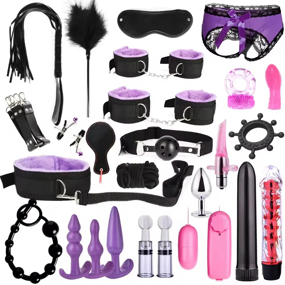 Sex Products Erotic Toys for Adults Sex Bondage Set Handcuffs Nipple Clamps Gag Whip Rope Sex Toys for Couples