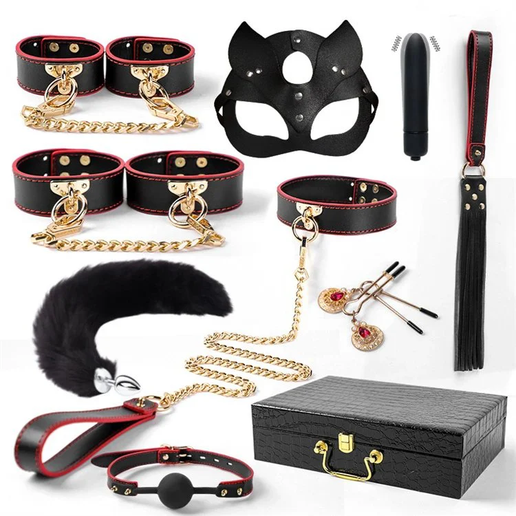 Sex Toys for Couple Adult Games Handcuffs Collar Vibrator Bondage Kit Leather Restraint Set