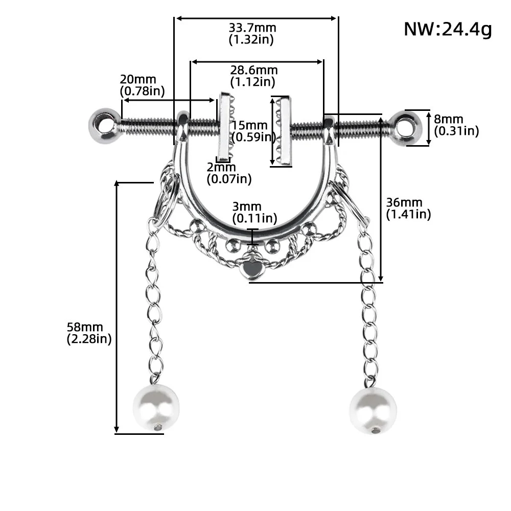 Nipple Clamp Adjustable Pressure Pearl Body Chains Necklace Stainless Steel Nipple Clips Non Piercing Body Jewelry for Women Men