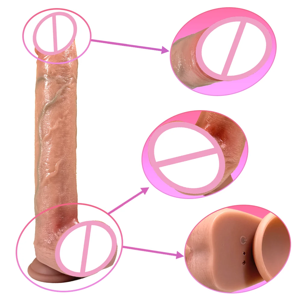 Heating Function Automatic Telescopic Vibrating Penis Dildo Remote Control Silicone Thrusting Realistic Vibrator Dildo for Women