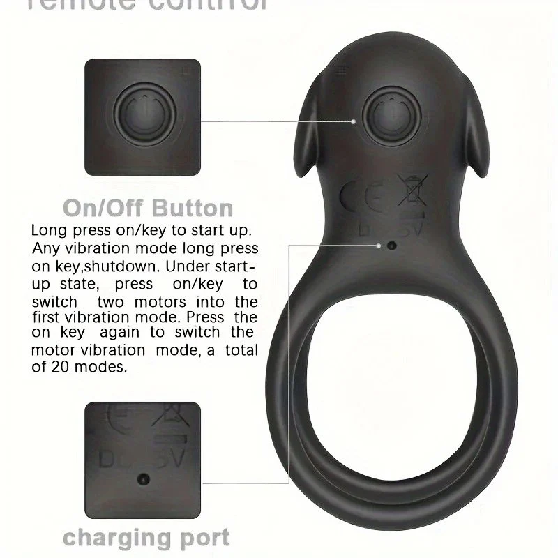 Dual-ring Penis Sleeve for Couples with Vibration and Ejaculation Delay Function Adult Sex Toy