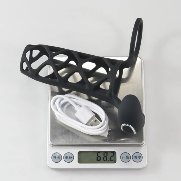 Silicone Cock Sleeve Vibrator with 9 Frequencies Remote Control Adult Enlarger Sex Toys Featuring Penis Rings