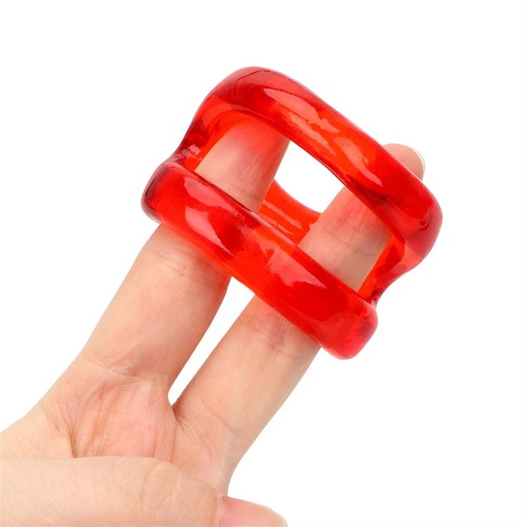 Male Delay Ejaculation Enhancer Dual Penis Ring Sex Toys Lock Ring TPE Stretchy Double Cock Ring