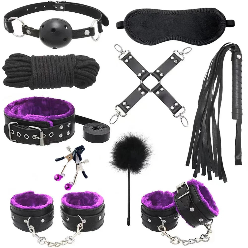 Sex Toys slippery leather glossy leather plush 10-piece set for couples flirting fun bundled sex products sexual health care