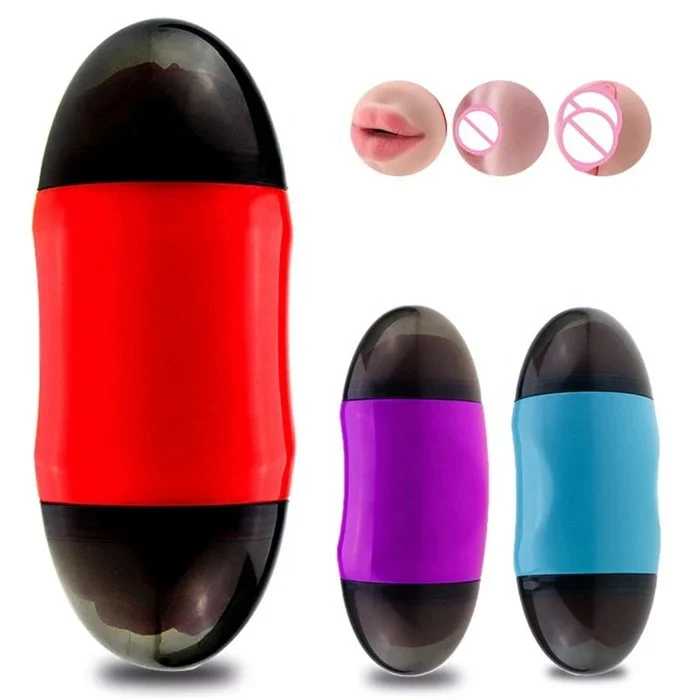 Realistic Manual TPE Pussy Oral Anal Vaginal Masturbator Two-Channel Penis Training Cup Pocket Type Vibration Function Sex Toy