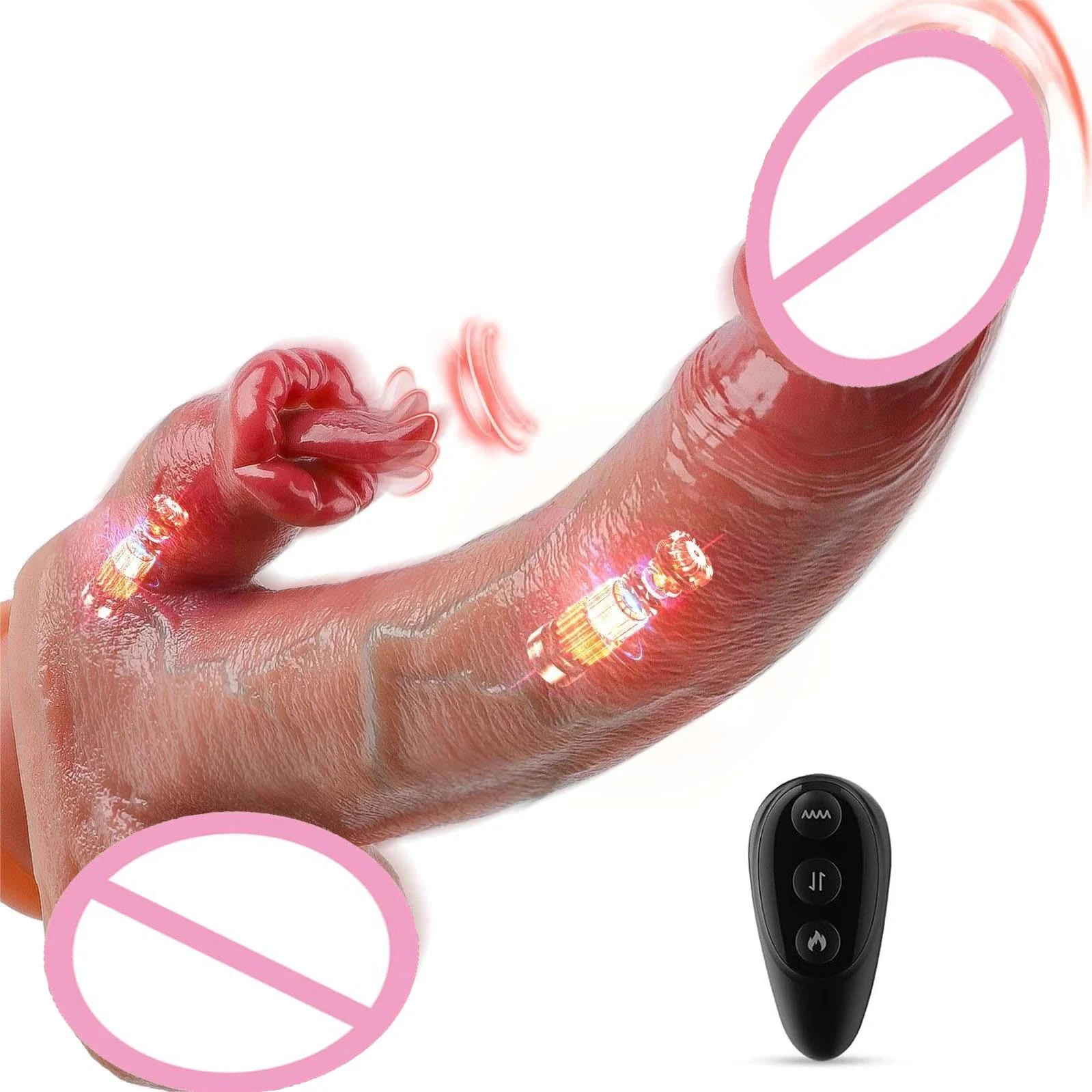 Heating Vibrating Telescopic Realistic Anal Dildos Machine 4 in 1 Thrusting Dildo Vibrator Women Sex Toys with Remote Control