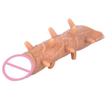 Men's Reusable Silicone Penis Sleeve Extender Realistic Vibrating Condom Extension for Cock Enlargement Sex Toys