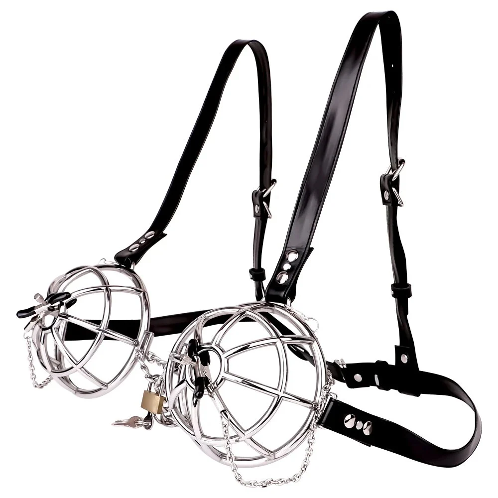 Heavy Metal Hollow Bra with Nipple Clamps Adult Sex Toys Erotic Couple Lingerie Cosplay Games Pleasure Sex Toy for Man Woman