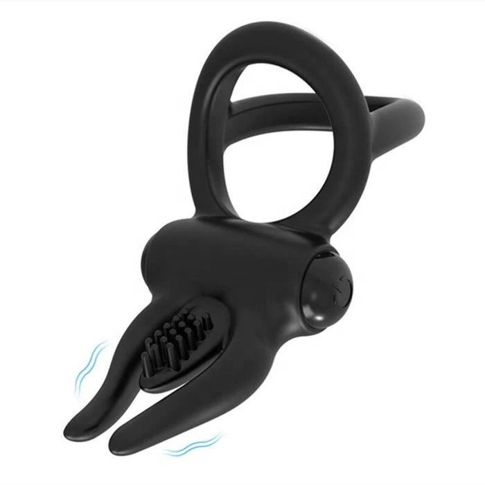 Silicone Vibrating Penis Ring with Clitoral Stimulator Adult Men's Sex Toys