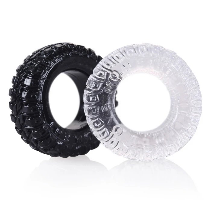 2pcs Men's Adult Stretchable Soft TPE Cock Ring for Stay Hard Penis Toys Male Tire Inspired Tyre Cock Ring for Sex Pleasure