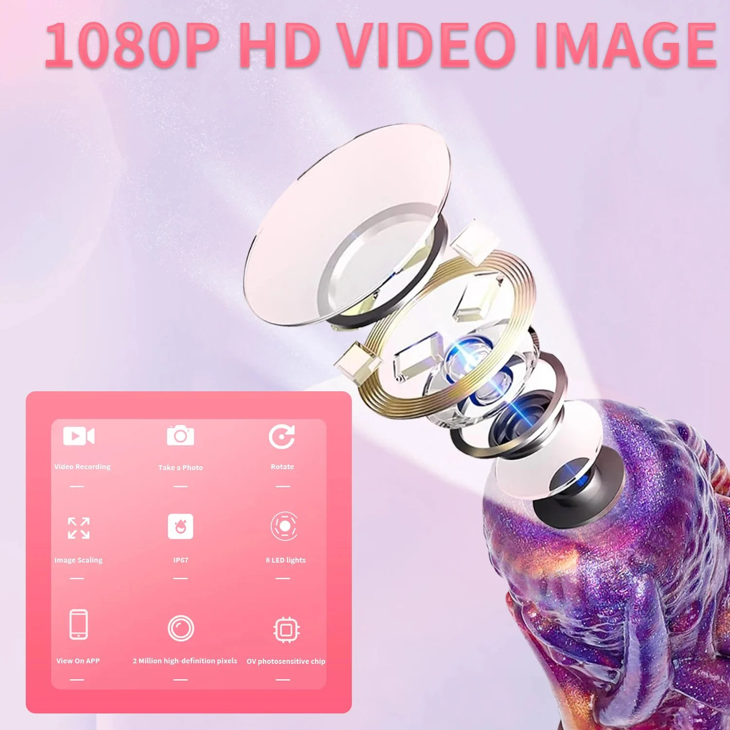 Liquid Silicone Adult Dildo with 1080P HD Video Image Soft Supports Link Mobile APP for Spying Photographing Female Masturbation