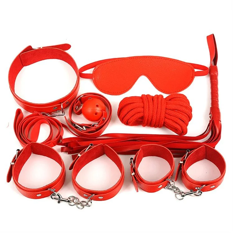 Leather Whip Slave Bondage Set 7pcs Ball Gag Handcuffs Sex Toys Cheap Bondage Kit