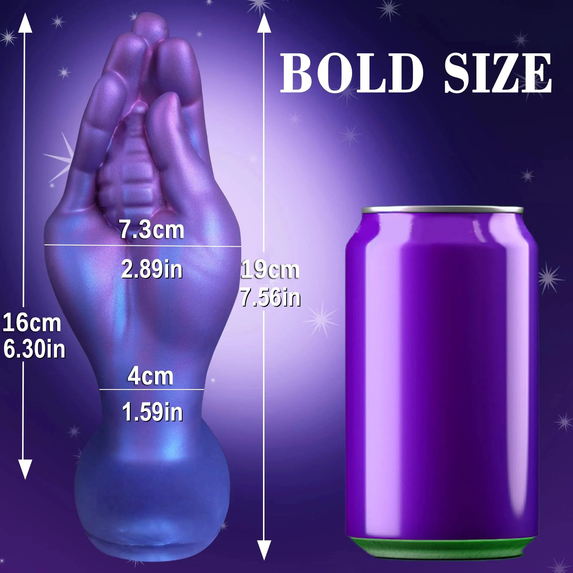 Liquid Silicone Realistic Hand-Shaped Soft Dildo Large Size 100% Waterproof Eco-Friendly Portable Anal Play Toy Purple-Blue