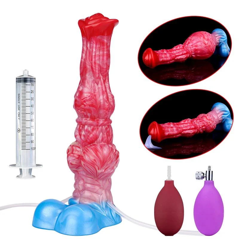 Silicone Inflatable Ejaculation Penis With Suction Cup Fantasy Squirting Horse Anal Plug Women Men Sex Toys