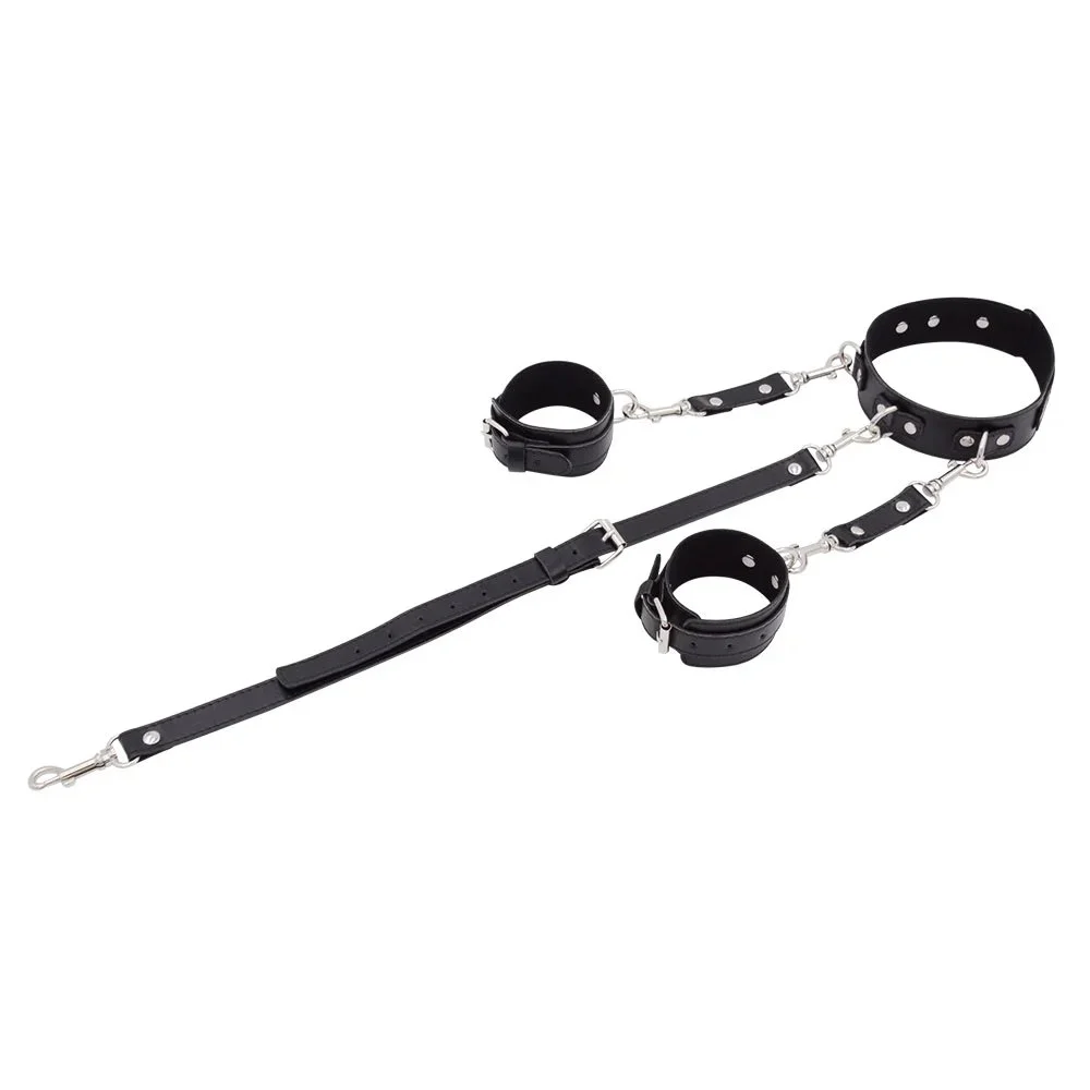 Bondage Hands Neck Connected Adult Sex Toy Leather Handcuffs Collar Other Sex Toy