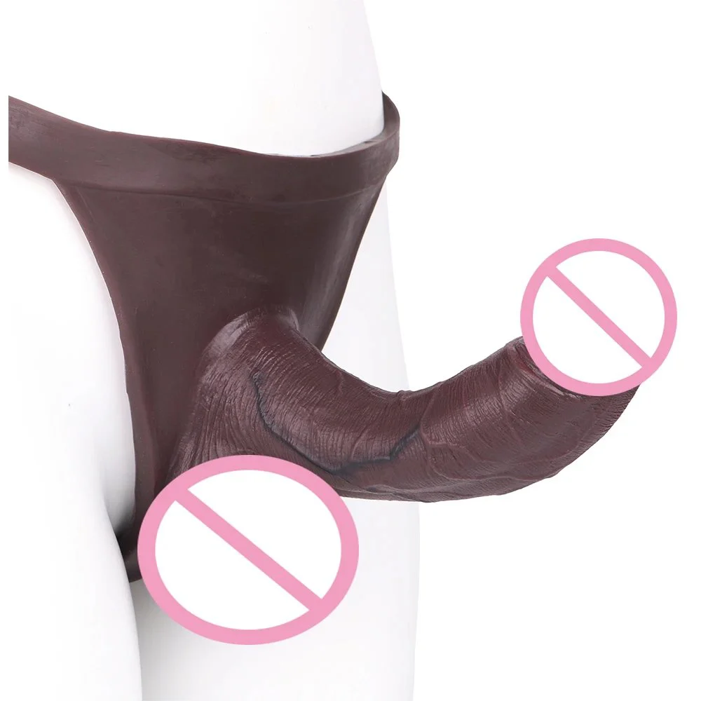 Black T-Back Hollow Silicone Penis Panties Extra-Long Wearable Dildo Underwear for Male Enlargement and Comfort