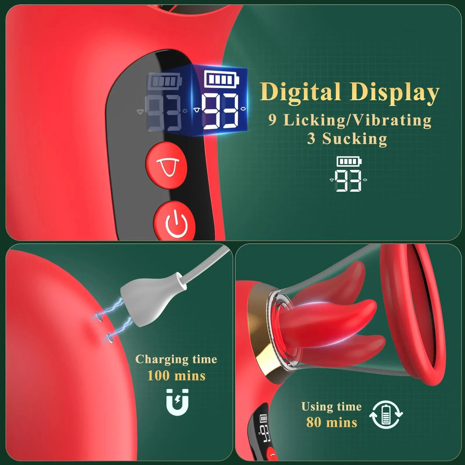 LCD Display Removable Cup Clitoral G Spot Vibrators Female Masturbation Device Sucking Tongue Licking Vibrator Sex Toy for Women