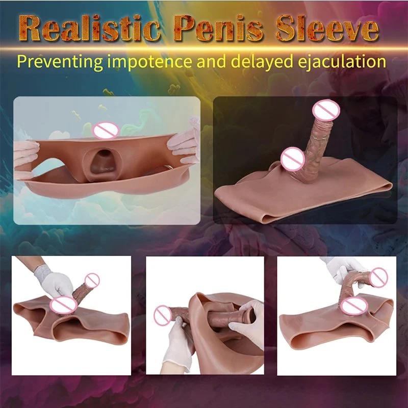 Boxer Briefs with Dildo Penis Sleeve Strap on Dildo Wearing Pants Pull Pants Simulation Penis Enlarger Extender for Men