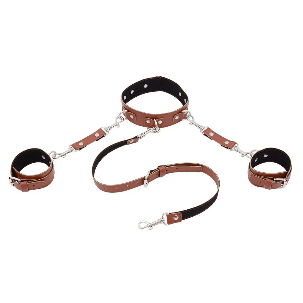 Bondage Hands Neck Connected Adult Sex Toy Leather Handcuffs Collar Other Sex Toy