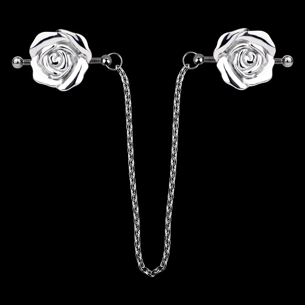 Silver Rose Nipple Clamp Breast Restraints Clip Teat Massage Nipple Stimulator Pleasure Sex Toys for Couple Sexy Shop