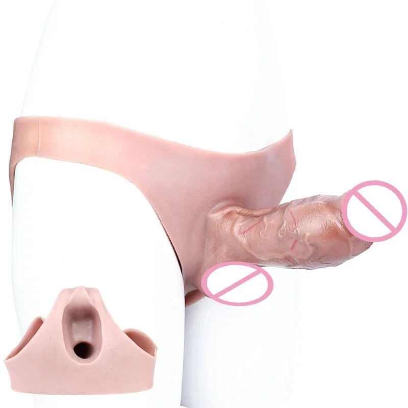 Hollow Dildo Pants Silicone Male Strapon Dildo Extender Skin Feeling Penis Sleeve for Men Delay Ejaculation Soft Couple Sex