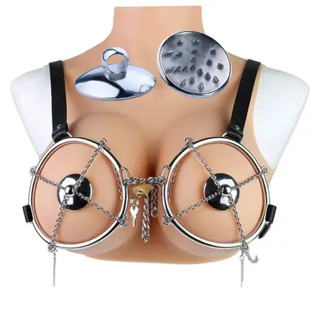 Wearing Metal Nipple Stimulator Nipples Leather Chest Bondage Bra Sensory Toys for Women