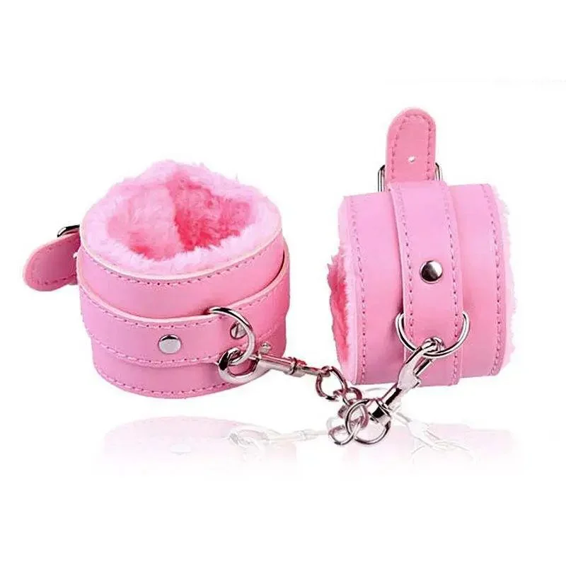 PU Leather Restraint Sexy Handcuffs With Fur Sex Male Sex Bondage Noverty Fetish Games of Desire Furry Handcuffs