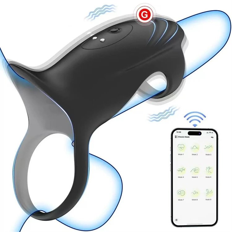 USB 9 Modes Silicone App Controlled Vibrating Penis Ring Cock Ring Vibrator Sex Toy for Men