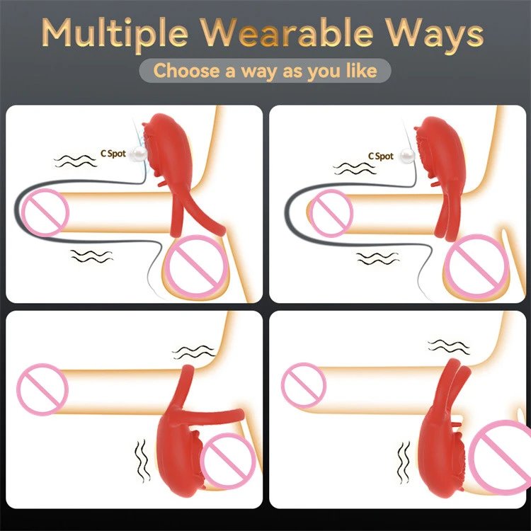 Magnetic USB Waterproof 8 Vibration Modes Rose Shaped Vibrating Cock Ring With Rose Clitoral Stimulator