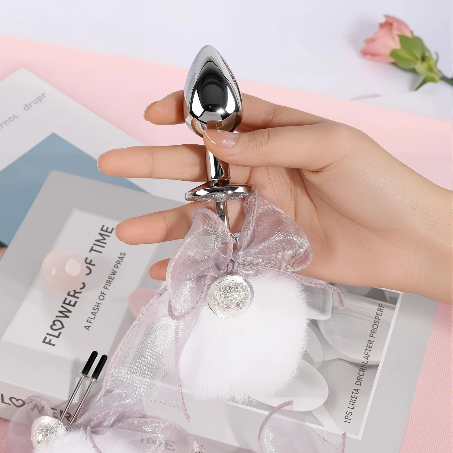 bow nipple clip anal plug set for women's romantic products, hairy ball palace bell nipple clip adult sex toy anal plug
