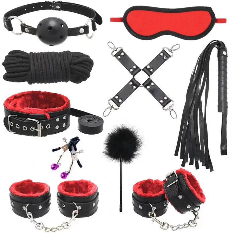 Sex Toys slippery leather glossy leather plush 10-piece set for couples flirting fun bundled sex products sexual health care
