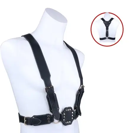 Sexual Chest Wild Iron Bind Strapon Double Dildo and Harness for Men Leather Bondage