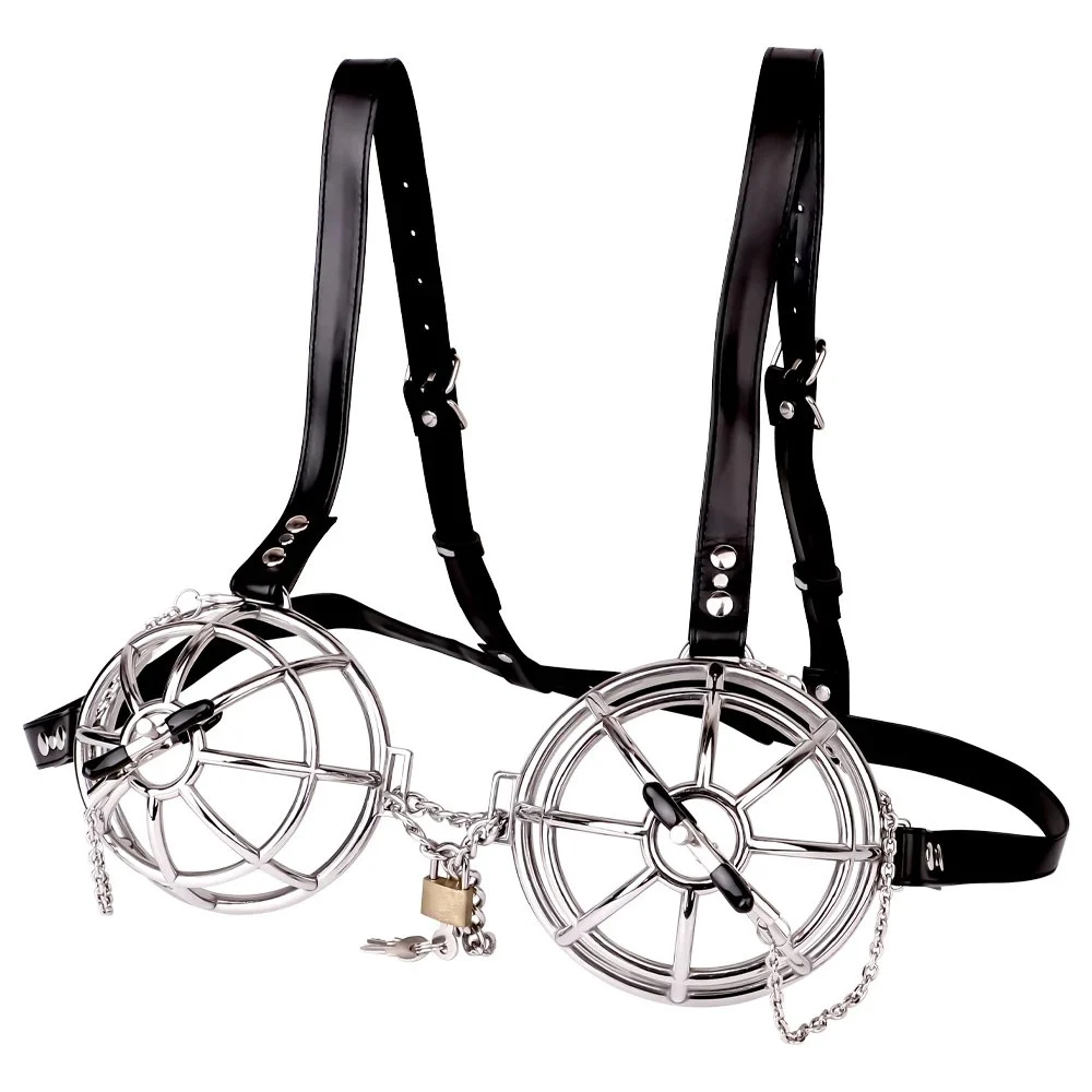 Heavy Metal Hollow Bra with Nipple Clamps Adult Sex Toys Erotic Couple Lingerie Cosplay Games Pleasure Sex Toy for Man Woman