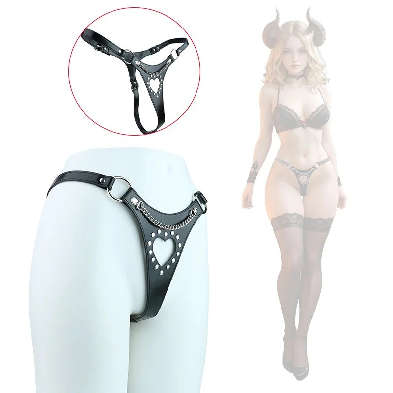 Women's BDSM-style Thong Underwear an Interactive Body Restraint Product Designed for Leather Enthusiasts. 18+ Adult Lingerie