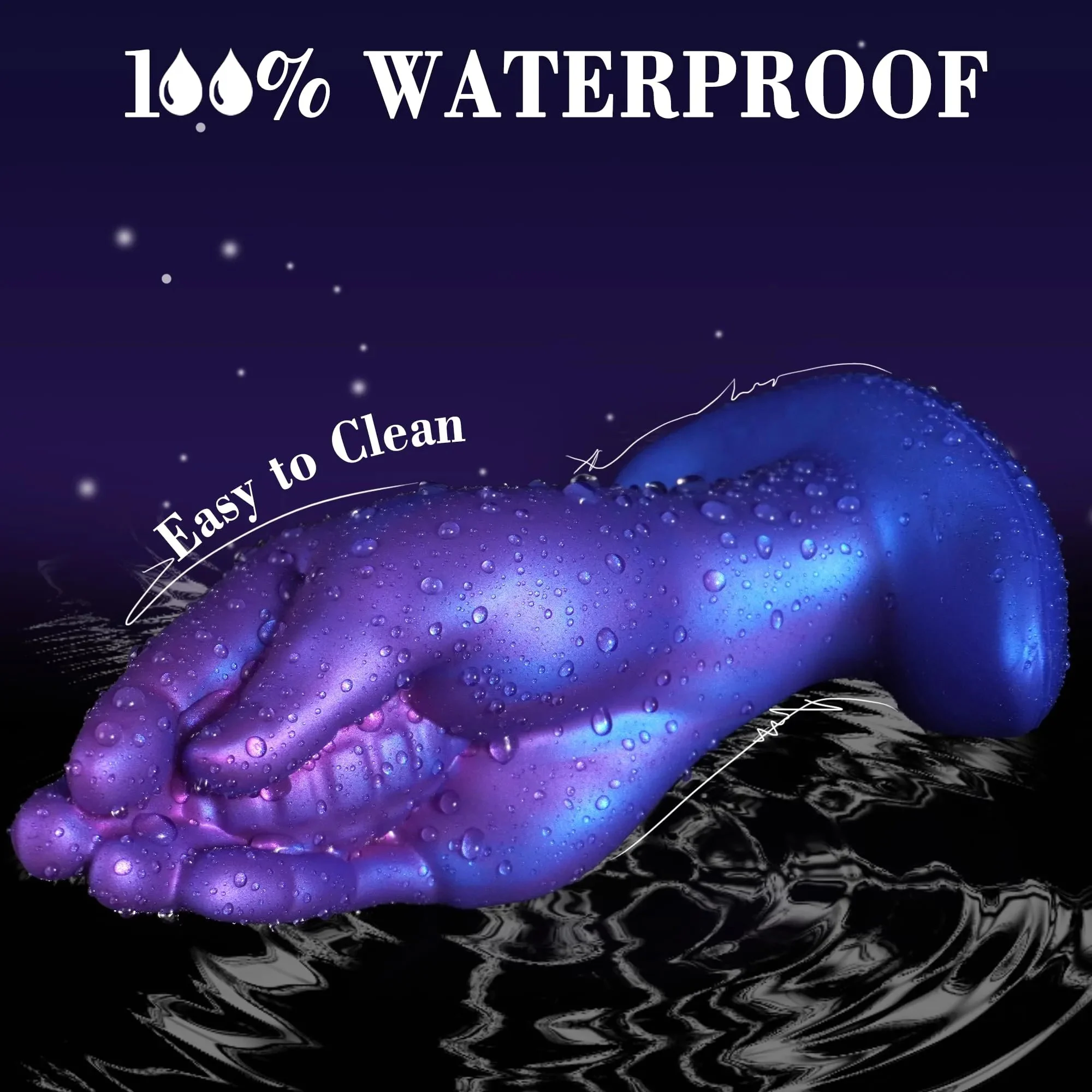 Liquid Silicone Realistic Hand-Shaped Soft Dildo Large Size 100% Waterproof Eco-Friendly Portable Anal Play Toy Purple-Blue