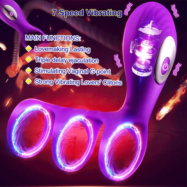 7-Speed Remote Control Dildo Vibrating Cock Ring for Men Penis Rings