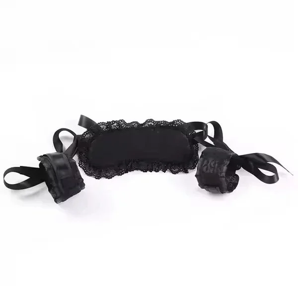Women Black Lace Eye Mask Restraint Handcuffs 3 Pieces Sets Erotic Flirt Blindfold Patch Slave Restraints Accessories