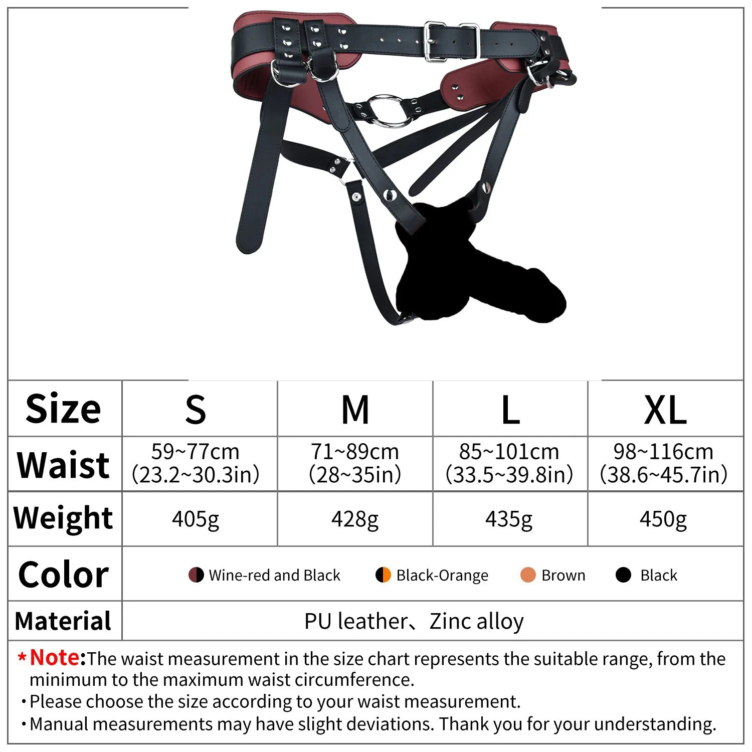 Leather Restraint Straps for Securing Penises and Male Chastity Devices Available in Four Colors and Four Sizes Adjustable