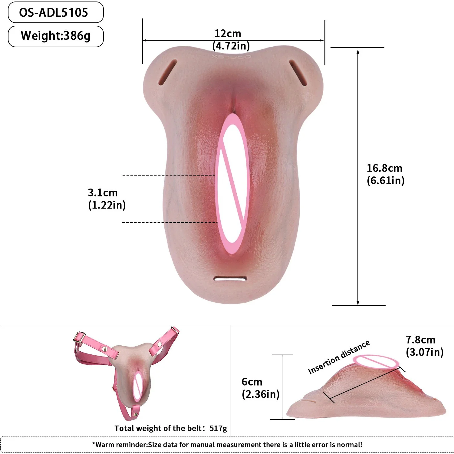 Male Couple's Toy Strap-On Insertable Vagina Patch Medical-Grade Silicone for Realistic Sensation