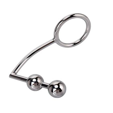 BDSM Sex Toys Dual Ball Butt Plug Penis Ring Stainless Steel Anal Hook With Cock Ring
