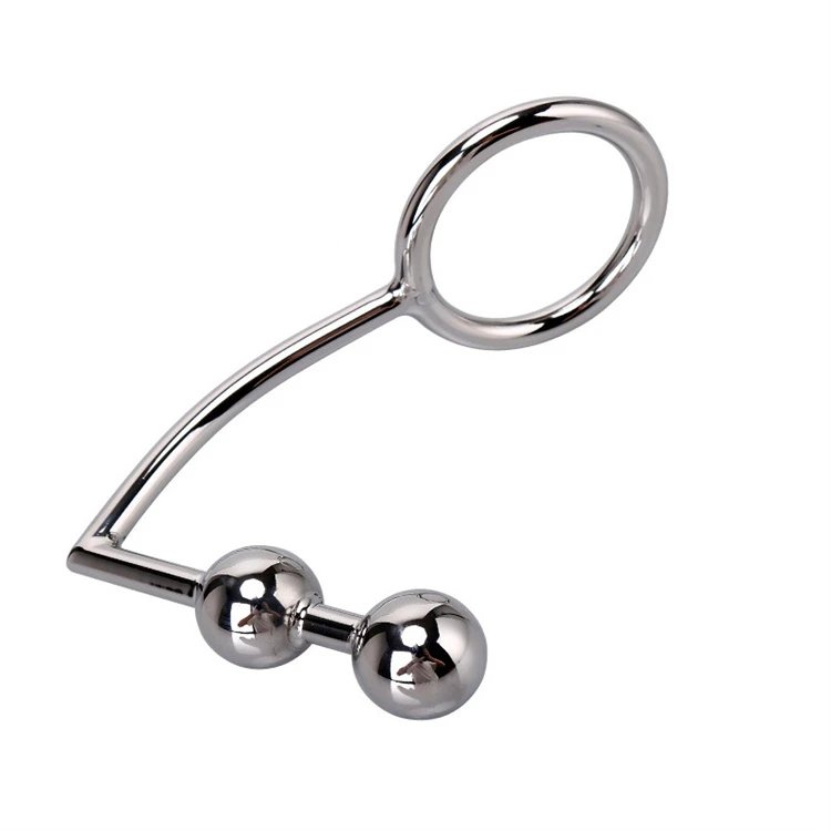 BDSM Sex Toys Dual Ball Butt Plug Penis Ring Stainless Steel Anal Hook With Cock Ring