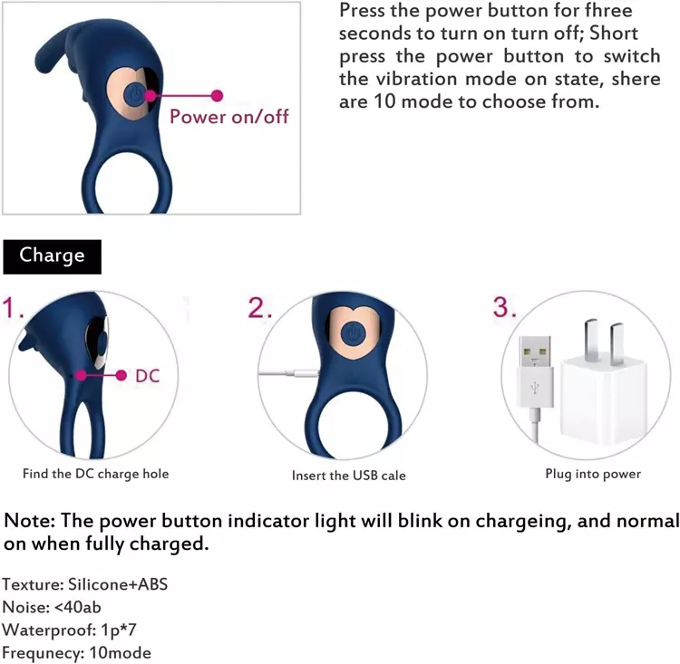 Sex Toys for Men Penis Ring Vibrator With Rabbit Ears Rechargeable 10 Speeds Vibrating Cock Rings