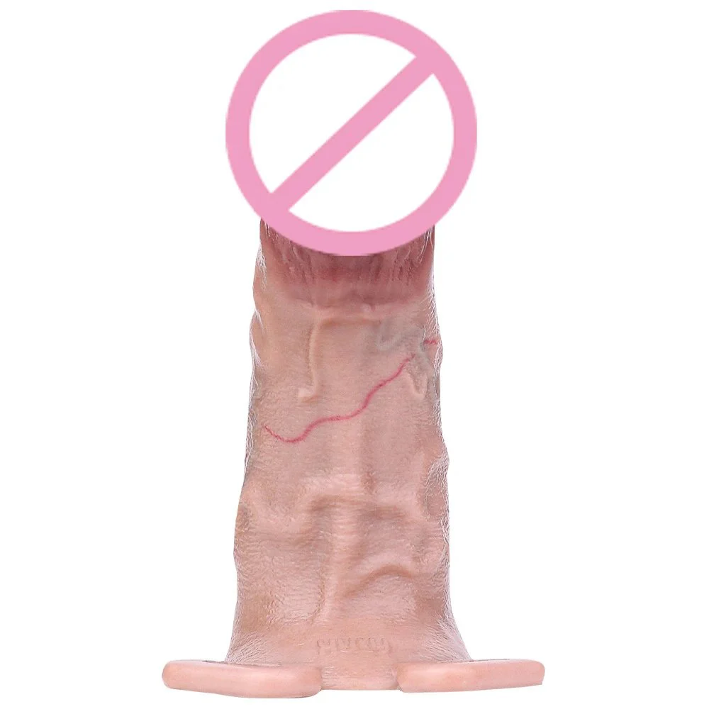 Realistic Soft Dildo Enlarge Sleeve Delay Ejaculation Stronger Enlargement Extender Dick Cover with Belt Adult Sex Toys for Men