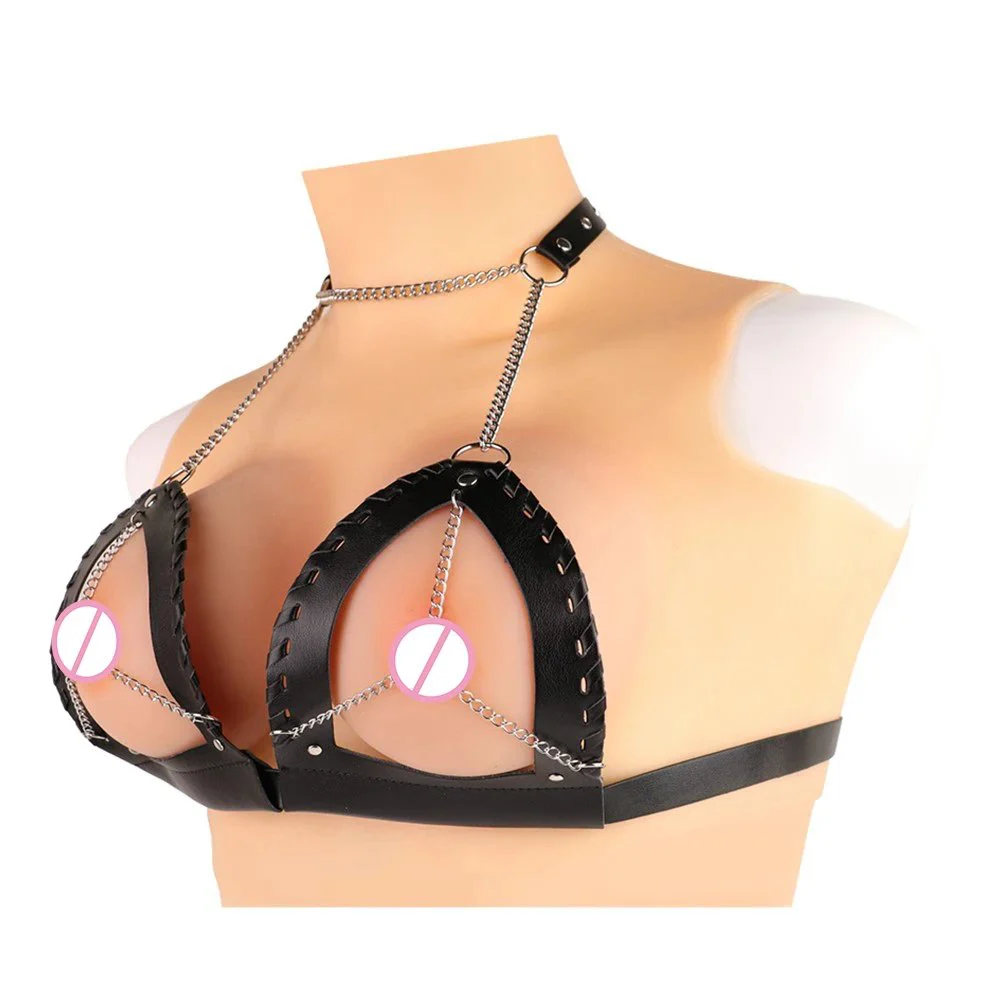 Sexy Bra Adjustable Belt Breast Psyche Goddess Corset Dark Leather Desire Chain Women Flirting Adult Toys