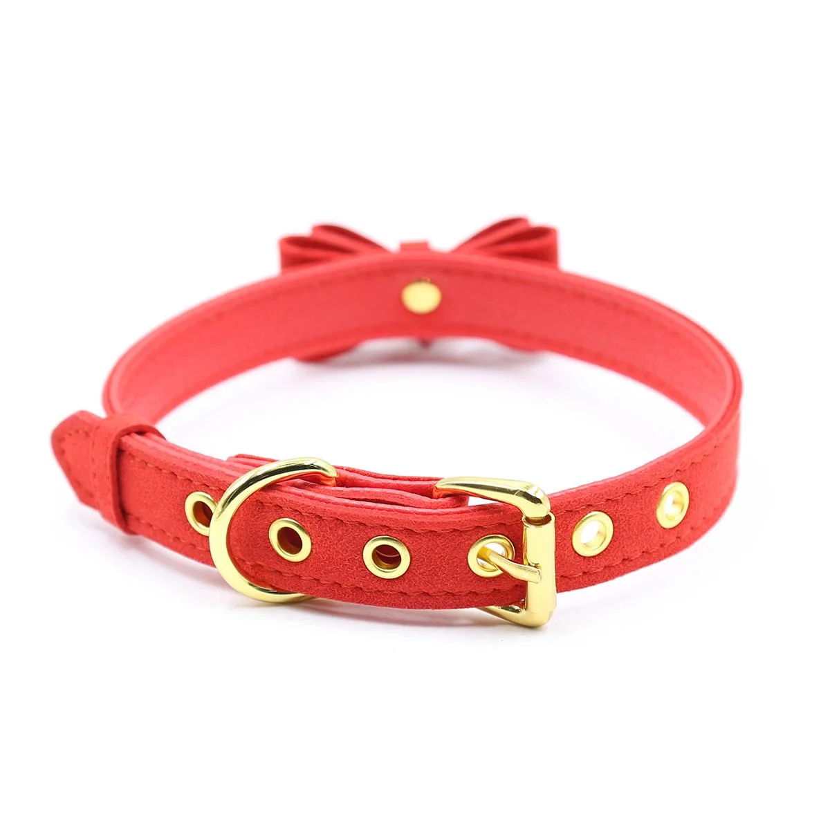 Neck Sleeve Pink Dog Bell Bow Gold Soft Leather Pin Buckle Neck Sleeve Black Adult Sex Toys